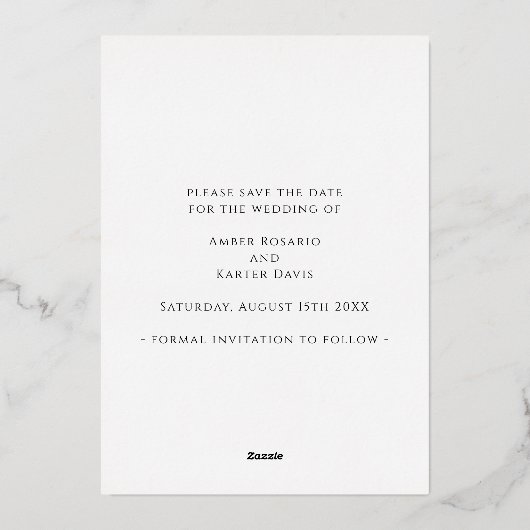 ピンクエレガントの写真日付を保存実在バラ金ゴールド 箔招待状 (裏面)