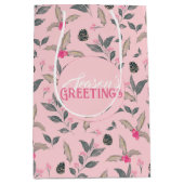 ピンクエレガントの冬のフローラ水の色クリスマス ミディアムペーパーバッグ (正面)