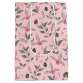 ピンクエレガントの冬のフローラ水の色クリスマス ミディアムペーパーバッグ (裏面)