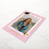 ピンクエレガントの卒業写真の発表 箔招待状 (回転した状態)