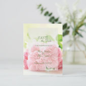 ピンクエレガントの夏のバラ結婚式の日付を保存 案内ポストカード (スタンド正面)