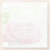 ピンクエレガントの夏バラの結婚応援 ガラスコースター (裏面)