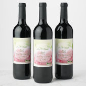 ピンクエレガントの夏バラ結婚ズ ワインラベル (ボトル)