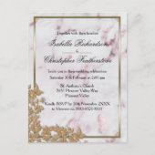 ピンクエレガントの大理石と金ゴールドの結婚真珠 ポストカード (正面)