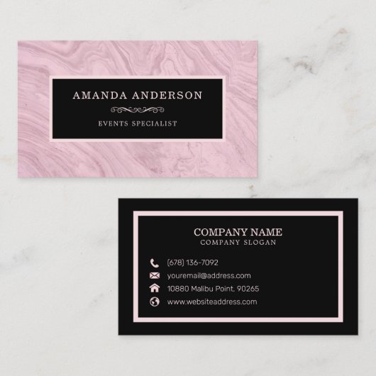 ピンクエレガントの大理石のピンクの枠 |名刺 名刺 (正面/裏面)