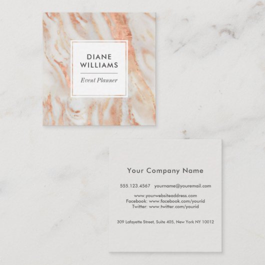 ピンクエレガントの大理石パターン スクエア名刺 (正面/裏面)