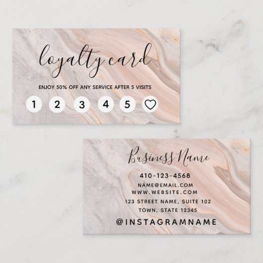 ピンクエレガントの大理石ロイヤリティカード 名刺 (正面/裏面)