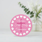 ピンクエレガントの女の子が初めての聖なる聖餐式の宗教 招待状 (スタンド正面)