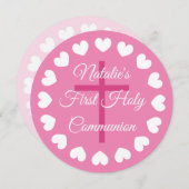 ピンクエレガントの女の子が初めての聖なる聖餐式の宗教 招待状 (正面/裏面)