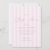 ピンクエレガントの女ストライプの子の赤ちゃんシャワーの招待状 招待状 (正面)