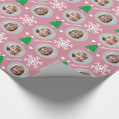ピンクエレガントの家族の写真のカスタムクリスマス ラッピングペーパー (角)