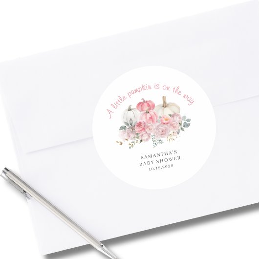 ピンクエレガントの小さなかぼちゃの女の子の赤ちゃんシャワー ラウンドシール
