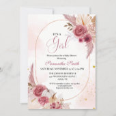 ピンクエレガントの小さなかぼちゃの女の子の赤ちゃんシャワー 招待状 (正面)