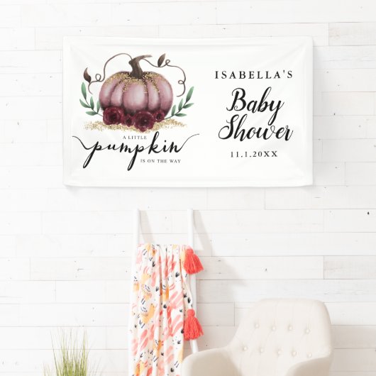 ピンクエレガントの小さなカボチャのベビーシャワー 横断幕 (インサイチュ)
