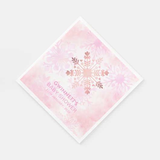 ピンクエレガントの小さなスノーフレーク赤ちゃんシャワー スタンダードランチョンナプキン (角)