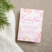 ピンクエレガントの小さなスノーフレーク赤ちゃんシャワー 招待状