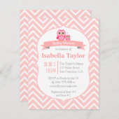 ピンクエレガントの山形のフクロウの赤ちゃん少女シャワーパーティー 招待状 (正面/裏面)