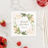 ピンクエレガントの庭の花が緑結婚色 スタンダードカクテルナプキン (インサイチュ)