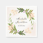 ピンクエレガントの庭の花が緑結婚色 スタンダードカクテルナプキン (正面)