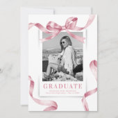 ピンクエレガントの弓の写真卒業 案内状 (正面)