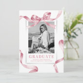 ピンクエレガントの弓の写真卒業 案内状 (スタンド正面)