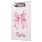 ピンクエレガントの弓の名パーソナライズされた前クリップボード クリップボード (左)