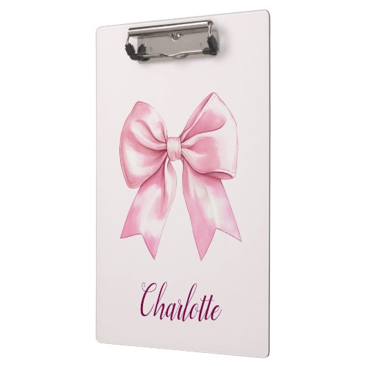 ピンクエレガントの弓の名パーソナライズされた前クリップボード クリップボード (左)