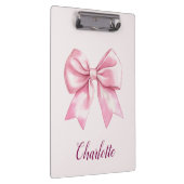 ピンクエレガントの弓の名パーソナライズされた前クリップボード クリップボード (右)
