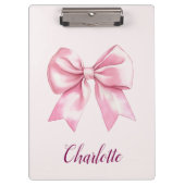 ピンクエレガントの弓の名パーソナライズされた前クリップボード クリップボード (正面)