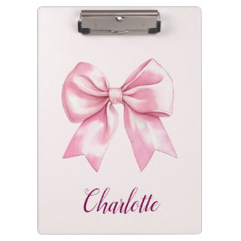 ピンクエレガントの弓の名パーソナライズされた前クリップボード クリップボード