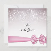 ピンクエレガントの弓の輝く赤ちゃんシャワー 招待状 (正面)