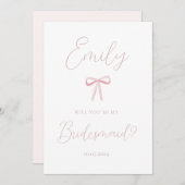 ピンクエレガントの弓は私の花嫁の提案 招待状 (正面/裏面)