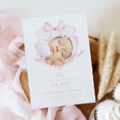 ピンクエレガントの弓ガール写真誕生のお知らせ 案内状