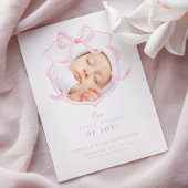 ピンクエレガントの弓ガール写真誕生のお知らせ 案内状