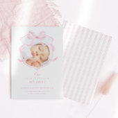 ピンクエレガントの弓ガール写真誕生のお知らせ 案内状