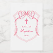 ピンクエレガントの弓クレスト洗礼ワインラベル ワインラベル (シングルラベル)