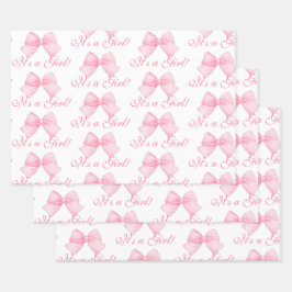 ピンクエレガントの弓コケット女の子ベビーシャワー ラッピングペーパーシート