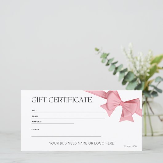ピンクエレガントの弓ロゴギフト券 (スタンド正面)