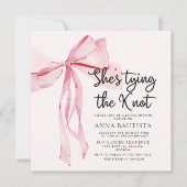 ピンクエレガントの弓彼女は結び目のブライダルシャワー 招待状 (正面)