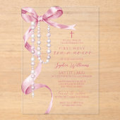 ピンクエレガントの弓&ロザリオ第1聖餐会 アクリル招待状 (正面)