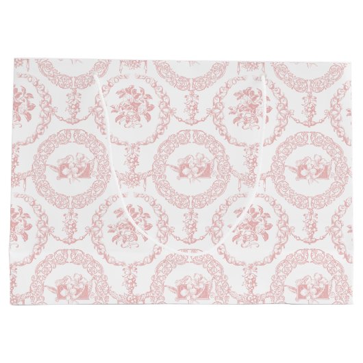 ピンクエレガントの彫刻フローラメダリオンとスワッグ ラージペーパーバッグ (裏面)