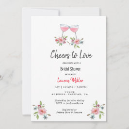 ピンクエレガントの応援を愛するブライダルシャワー 案内状