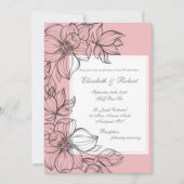 ピンクエレガントの手描きフローラ結婚式招待状 招待状 (正面)
