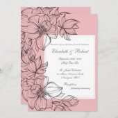 ピンクエレガントの手描きフローラ結婚式招待状 招待状 (正面/裏面)
