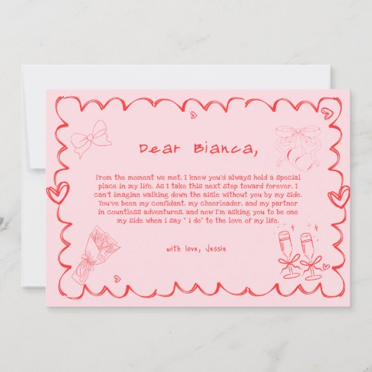 ピンクエレガントの手描き花嫁プロポーザル・カード 招待状 (裏面)