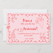 ピンクエレガントの手描き花嫁プロポーザル・カード 招待状 (正面)