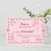 ピンクエレガントの手描き花嫁プロポーザル・カード 招待状 (スタンド正面)