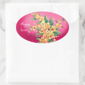 ピンクエレガントの明るい赤紫色イースター卵と黄色の花 楕円形シール (バッグ)