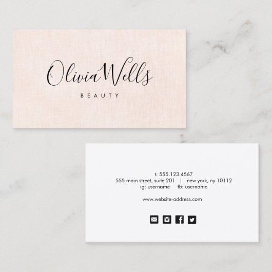 ピンクエレガントの書道ソーシャルメディアのアイコン 名刺 (正面/裏面)