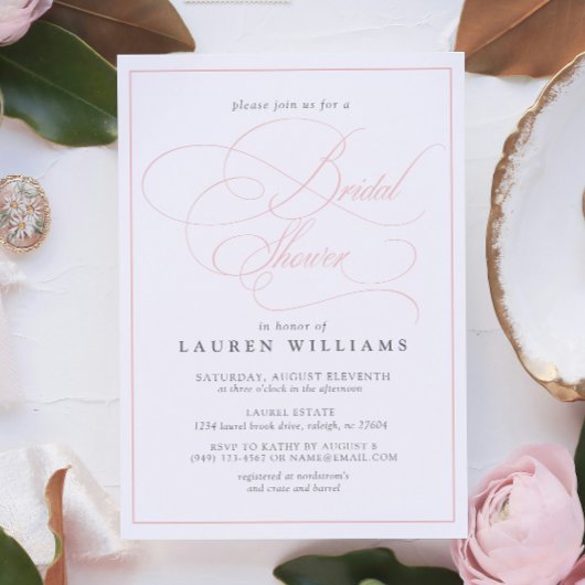 ピンクエレガントの書道フォーマルブライダルシャワー 招待状